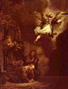 The angel Raphael leaving the family of Tobit. Rembrandt